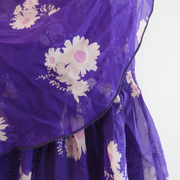 VINTAGE ANNA SUI 100% Silk Purple Ditsy Floral Draped Dress Y2K - Size US 2 - Picture 5 of 15